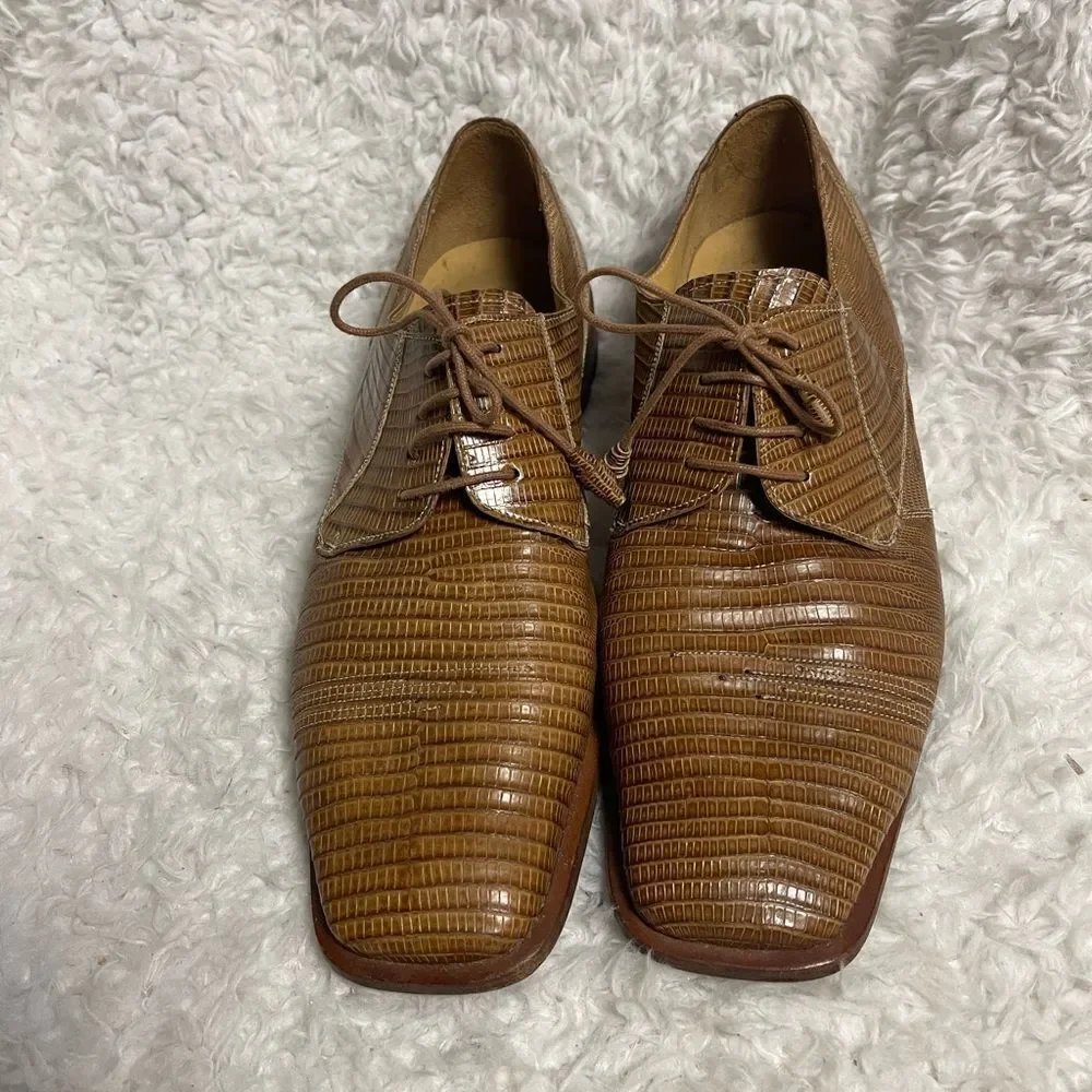 Slicker genuine lizard skin Brown and tan hand made Men's Dress Shoes SZ9.5M